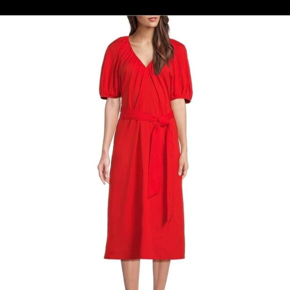 Alex Marie Drs Everly Cherry Red X Burr A Line Cotton Poplin Midi Dress XXL NWT - Picture 1 of 3